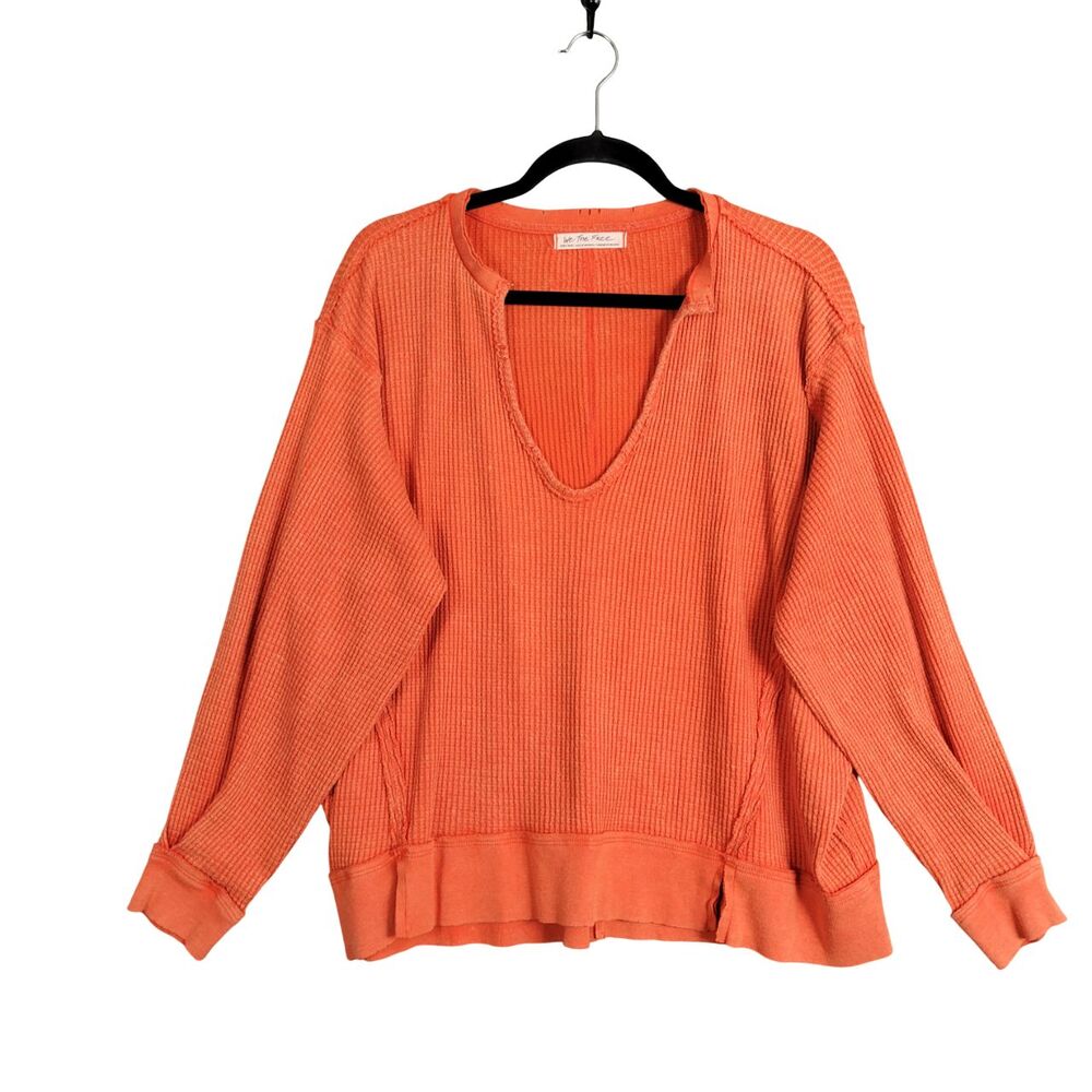 WE THE FREE PEOPLE Orange Buttercup Thermal Waffle Knit Sweater Boho SIZE XS